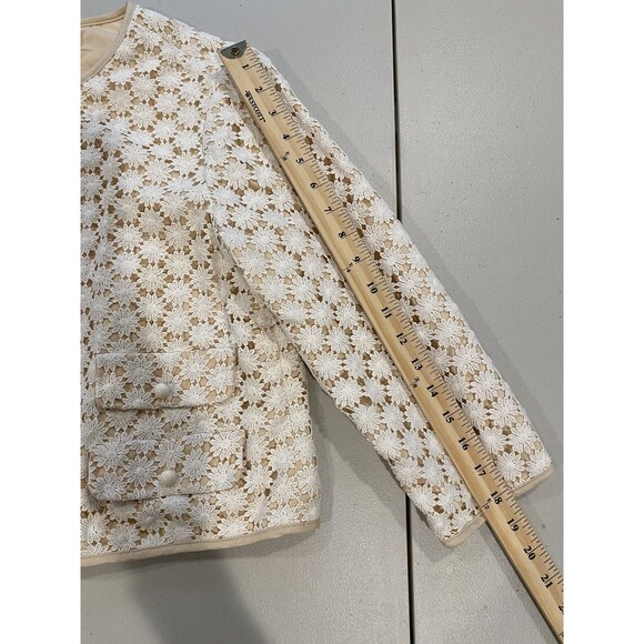 Talbots Jacket Womens 12 Petite Floral Crochet Cardigan Blazer Cotton Work Bloom - Picture 4 of 6